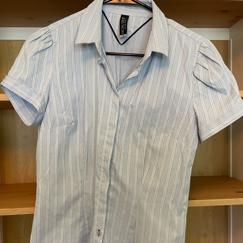 Blue and white striped button down shirt - Used - L - Non Stop